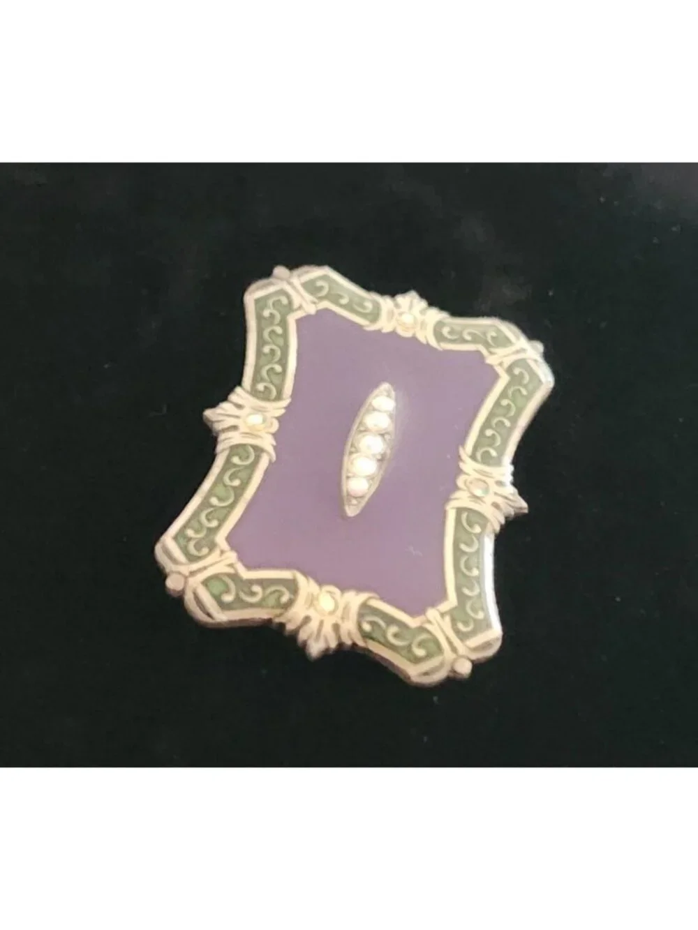Vintage Catherine Popesco French Purple & Green Enamel Brooch Crystals